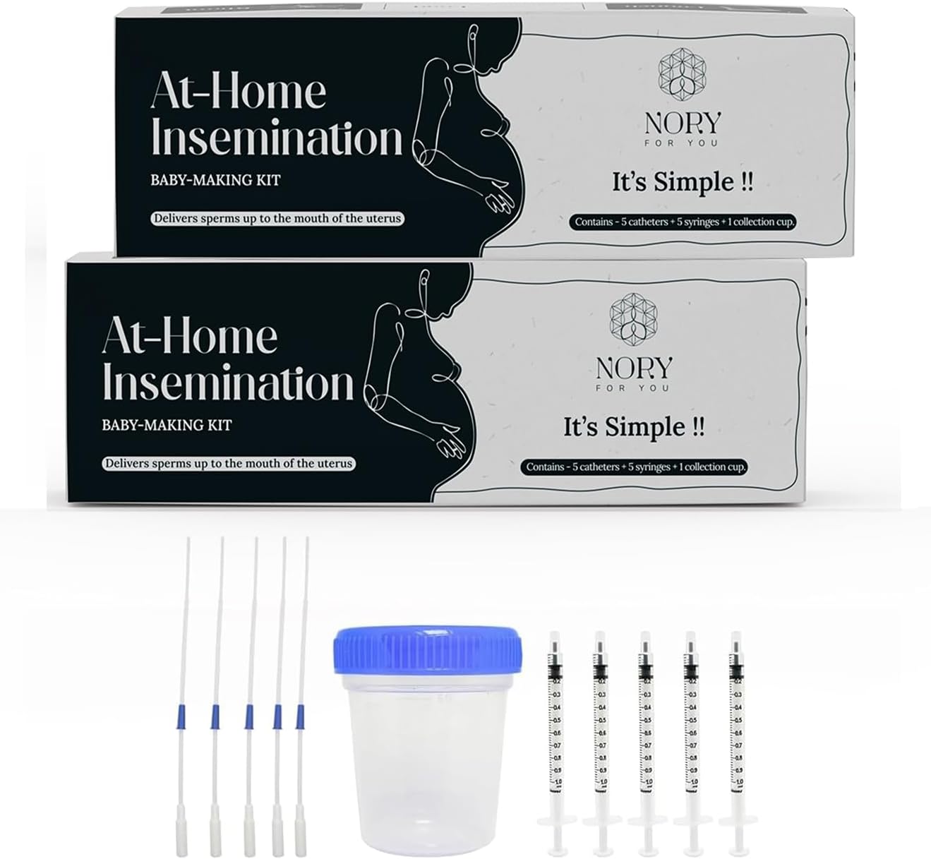 Nory At Home Self Insemination IVI/IUI Kit for Women,Get Pregnant Yourself,Pack of 10 Catheters,10 Syringes,2 Collection Cup,Couples Conceiving to get Pregnant,Baby Conceive Kit for Home (Pack of 2)