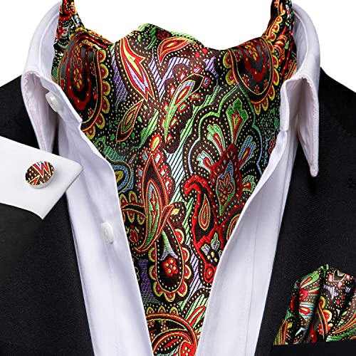Image of Dubulle Paisley Floral Ascot for Men Self Tie Mens Cravat and Pocket Square Cufflinks Wedding