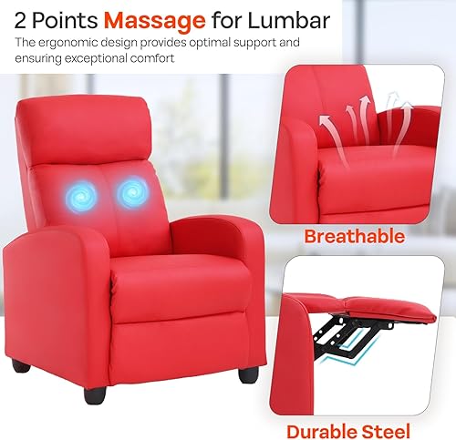 Miniatura 27 de FDW Silla reclinable para sala de estar, asiento de cine en casa, sofá reclinable individual con respaldo acolchado (negro) Negro