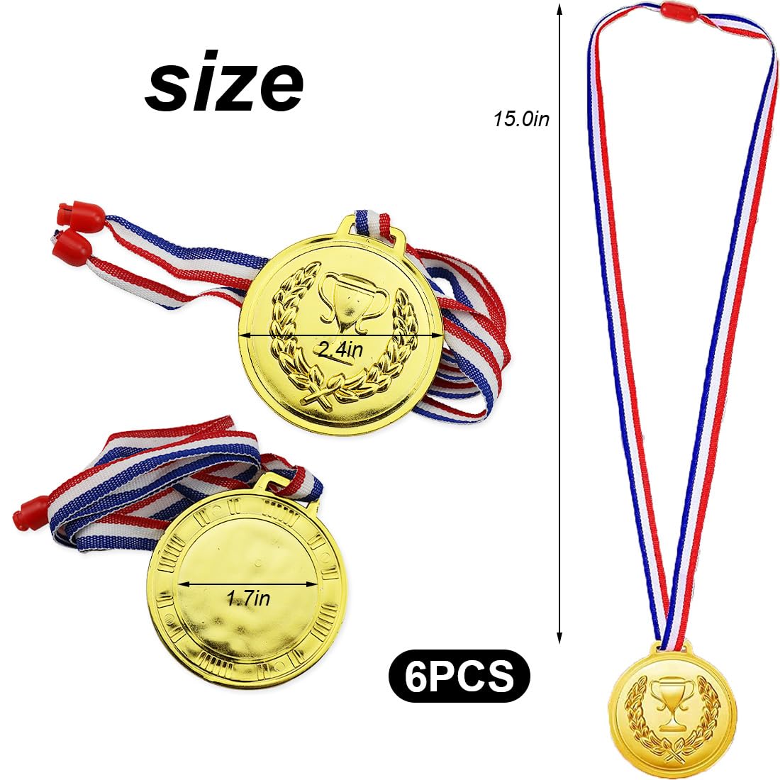 Medaglie Compleanno Bambini, Set di 6 Medaglie Olimpiche in Plastica con Nastri, per Bomboniere, Giorni Sportivi e Gare di Gioco