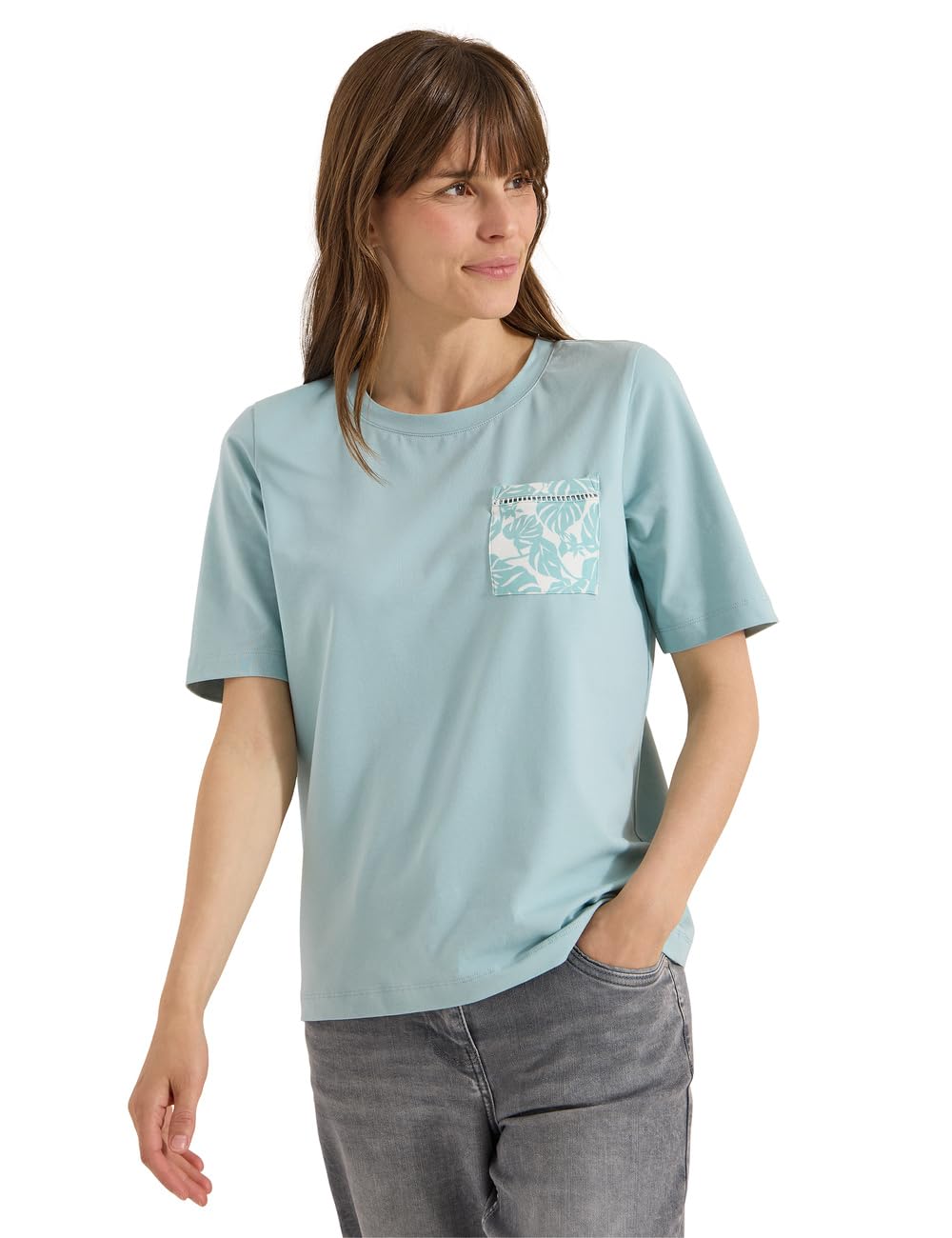 Cecil Women's T-Shirt with Crew Neck and Chest Pocket T-Shirt with Crew Neck and Chest Pocket (Pack of 1), Crystal Mint, S