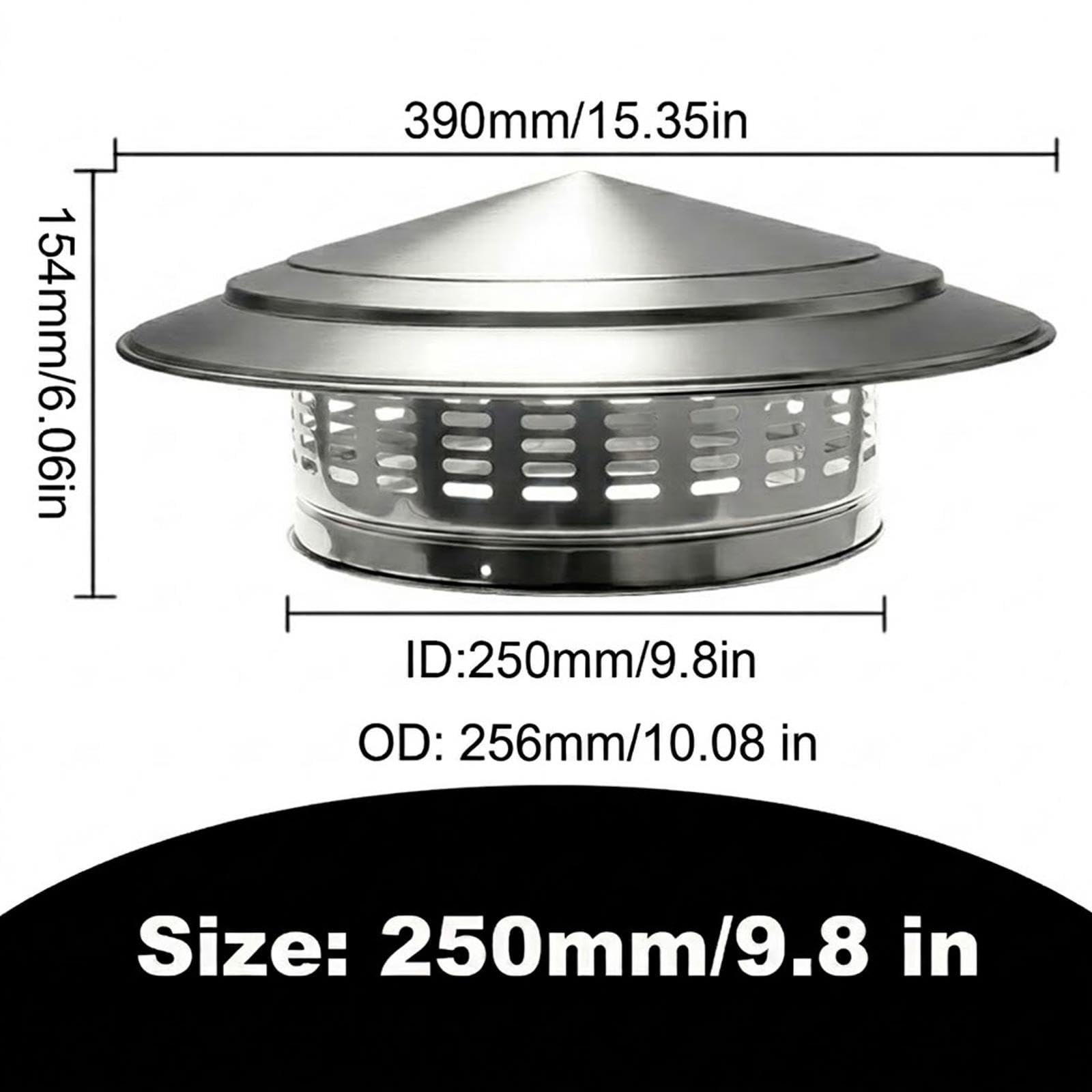 Terminale Canna Fumaria Comignolo Antipioggia, Cappuccio per Camino in Acciaio Inox 200 160 100 75mm Tappo Copertura Tubo con Griglia per Scarico Tetto, Stufe a Pellet e Ventilazione(250mm/9.84in)