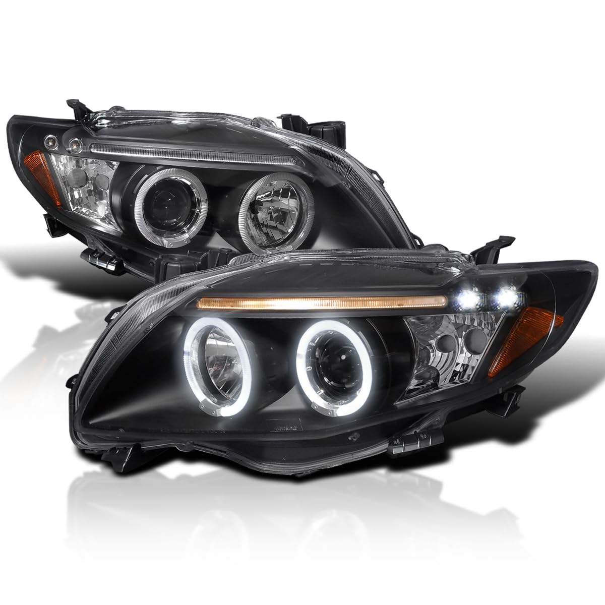 Spec-D Tuning Black Projector Headlights LED Compatible with 2009-2010 Toyota Corolla Left + Right Pair Headlamps Assembly