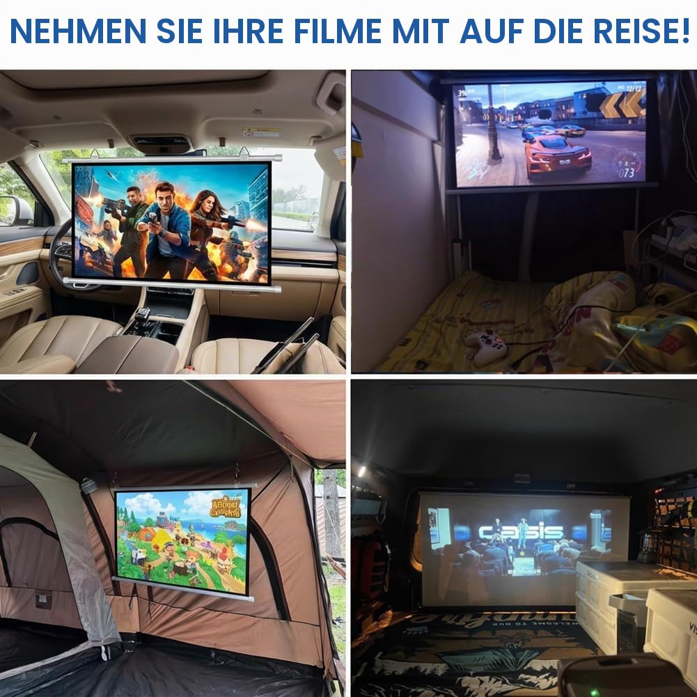 Projektor-Leinwand klein für Auto, 40 Zoll 16:9, 4K HD, tragbare Projektionsleinwand für Auto, manuelles Herunterziehen und Aufrollen Mini-Bildschirme, einziehbare kleine Projektor-Leinwände für Auto