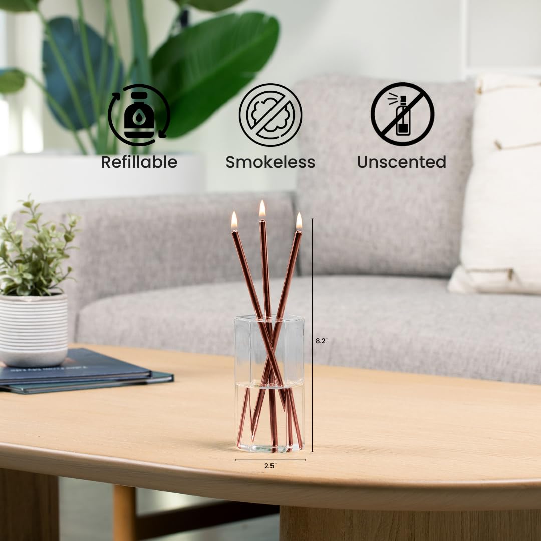 Nachfüllbares Kerzenset – geruchloses Paraffinöl-Kerzen-Set mit Metall-Kerzenleuchtern, Glasvase und Stahltrichter – dekoratives Kerzen-Geschenkset für Heimdekoration, Veranstaltungen und