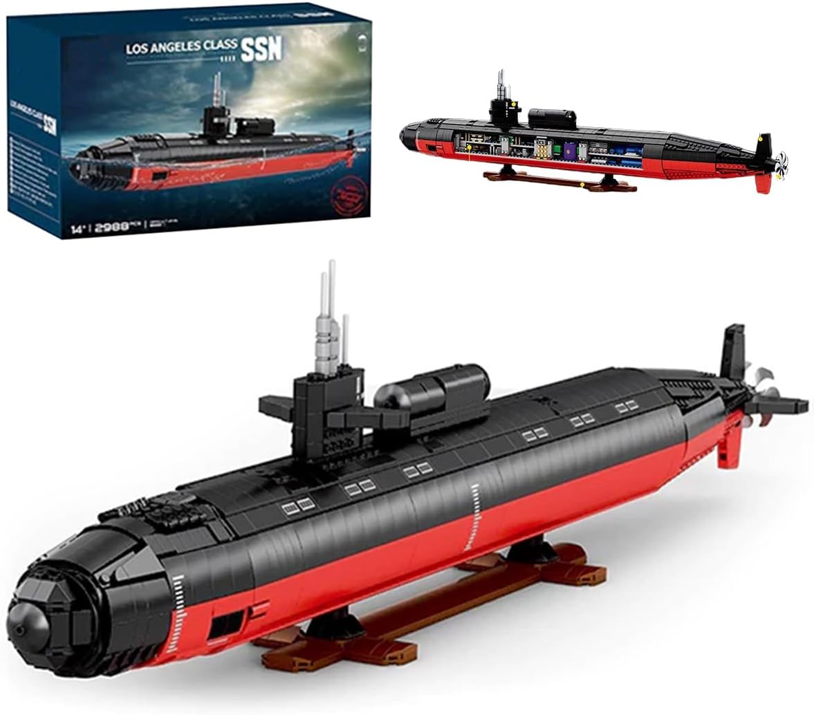 Military Building Block Sets for Adults: 1:125 Los Angeles Class Nuclear Submarine Model, RC Submarine Toy, WW2 Army USS Battleship & Military Vehicles Display Model 2750 PCS