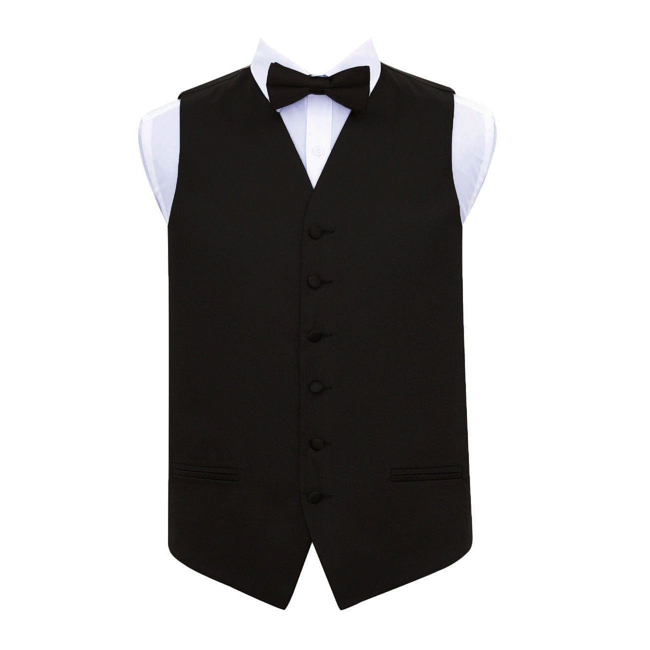 Dqt Men's Black Plain Satin Waistcoat & Pre-Tied Bow Tie Set (2Pc) - Wedding, Business & Formal - 46" (3Xl)
