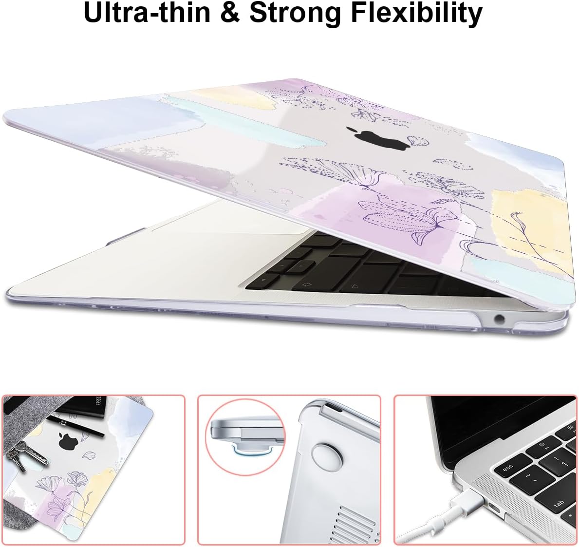 for MacBook Pro 13 inch Case 2022 2021 2020-2016 A2338 M2/M1 A2251 A2289 A2159 A1989 A1706 Touch ID, Plastic Hard Shell Case Keyboard Skin Screen Film Webcam Cover, Watercolor Line Flowers