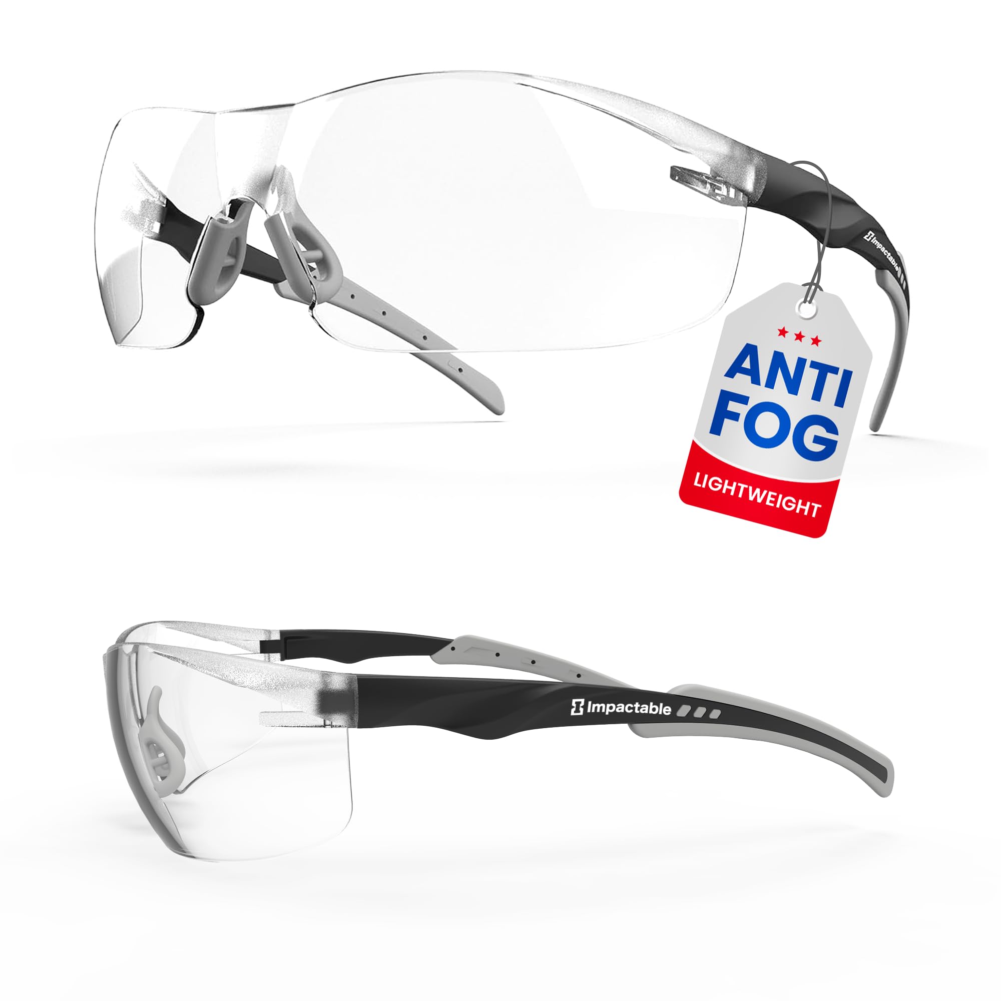 ANSI Z87.1 Schutzbrille, Anti-Beschlag, UV-stoßfest, kratzfest, für Augenschutz bei der Arbeit oder beim Schießen, halber Rahmen mit klaren umlaufenden Gläsern und rutschfestem Nasengriff,