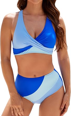 Adigaber Women's Two Piece Swimsuits Criss Cross Top Bikini High Waisted Bottom Tummy Control Bathing Suits
