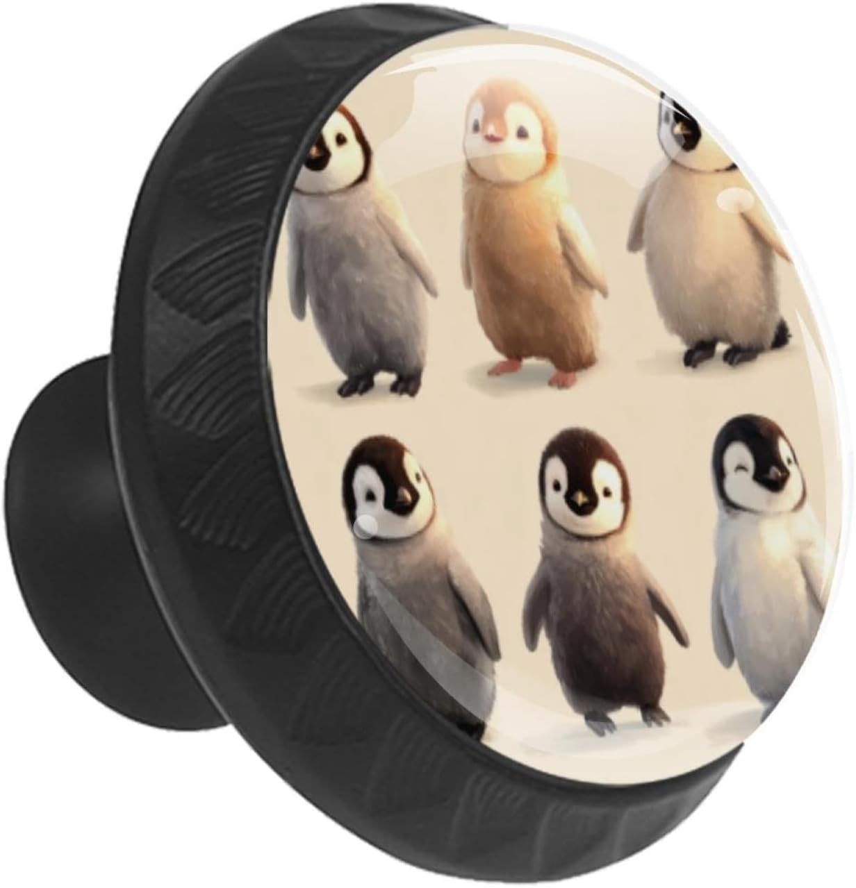Cute Mini Penguins Printed Drawer Knobs, Round Cabinet Knobs with Long & Short Screws, ABS Glass Hardware for Kitchen Bedroom Dresser Cupboard