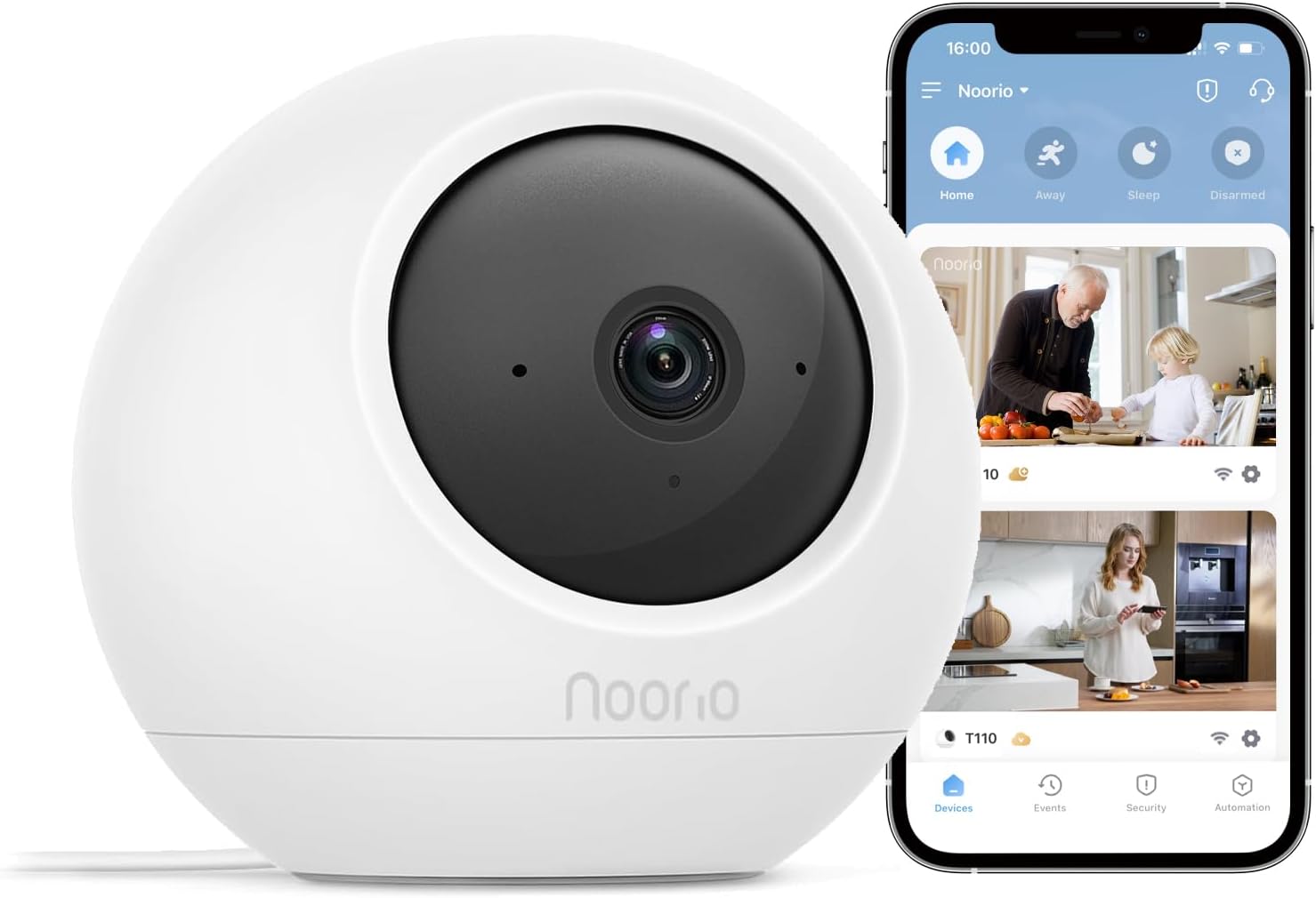 Noorio 2K Indoor Wired Security Camera, T110 Pan-Tilt 360° View WiFi Cameras for Baby Monitor, Motion Detection Pet Camera, Night Vision, Two-Way Talk, Work with Alexa