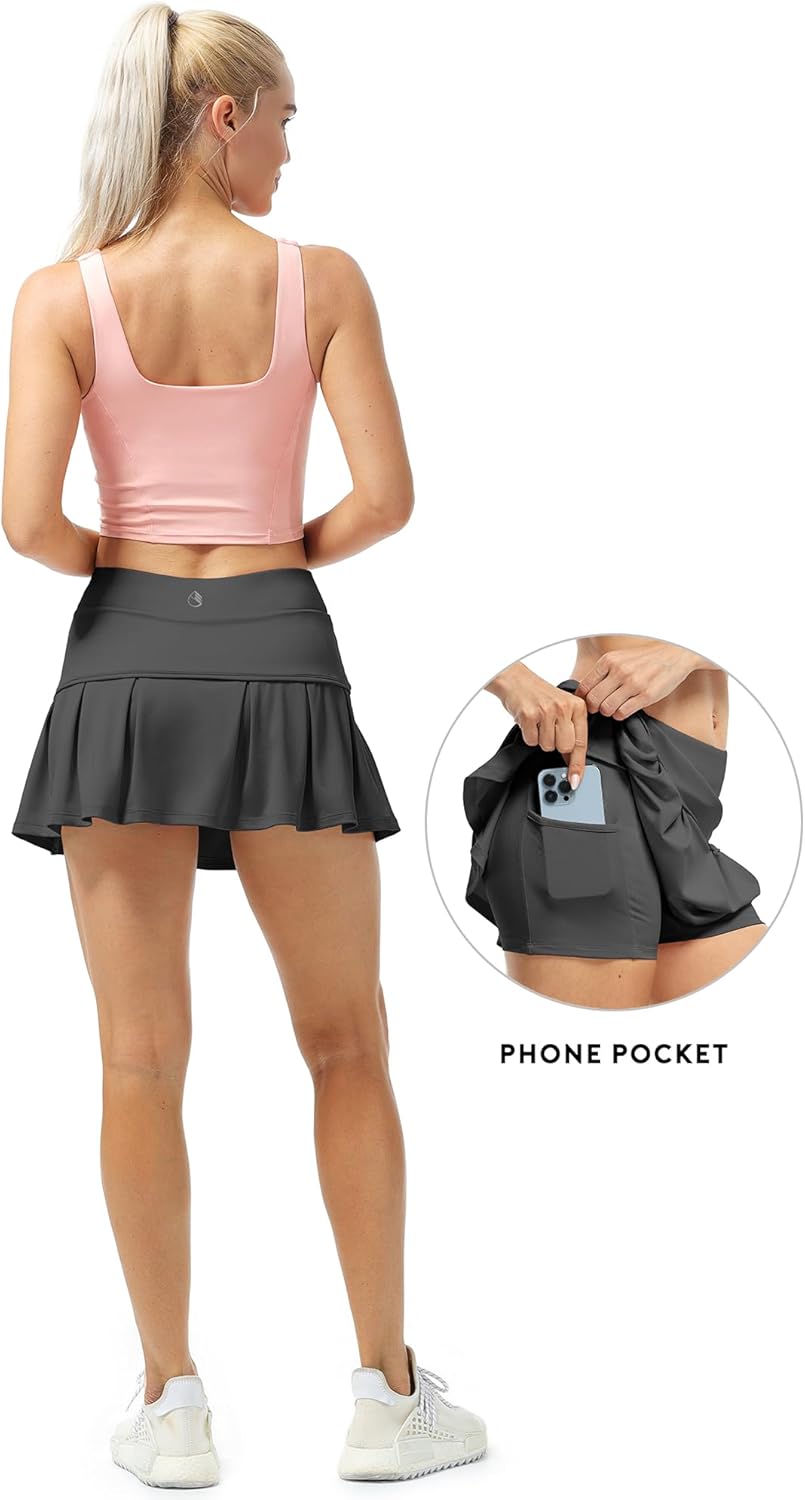 icyzone Pleated Tennis Skirts for Women with Pockets Shorts, Athletic Running Workout Golf Skorts