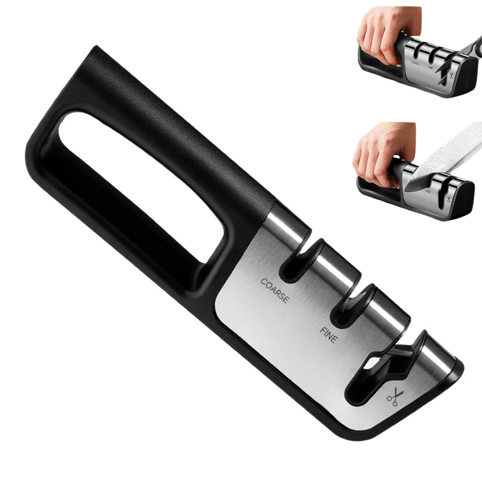 3-Stage Knife Sharpener for Kitchen Knives Professional Sharpener with Coarse Fine Scissors Slots Diamond Tungsten Ceramic Abrasives Safe