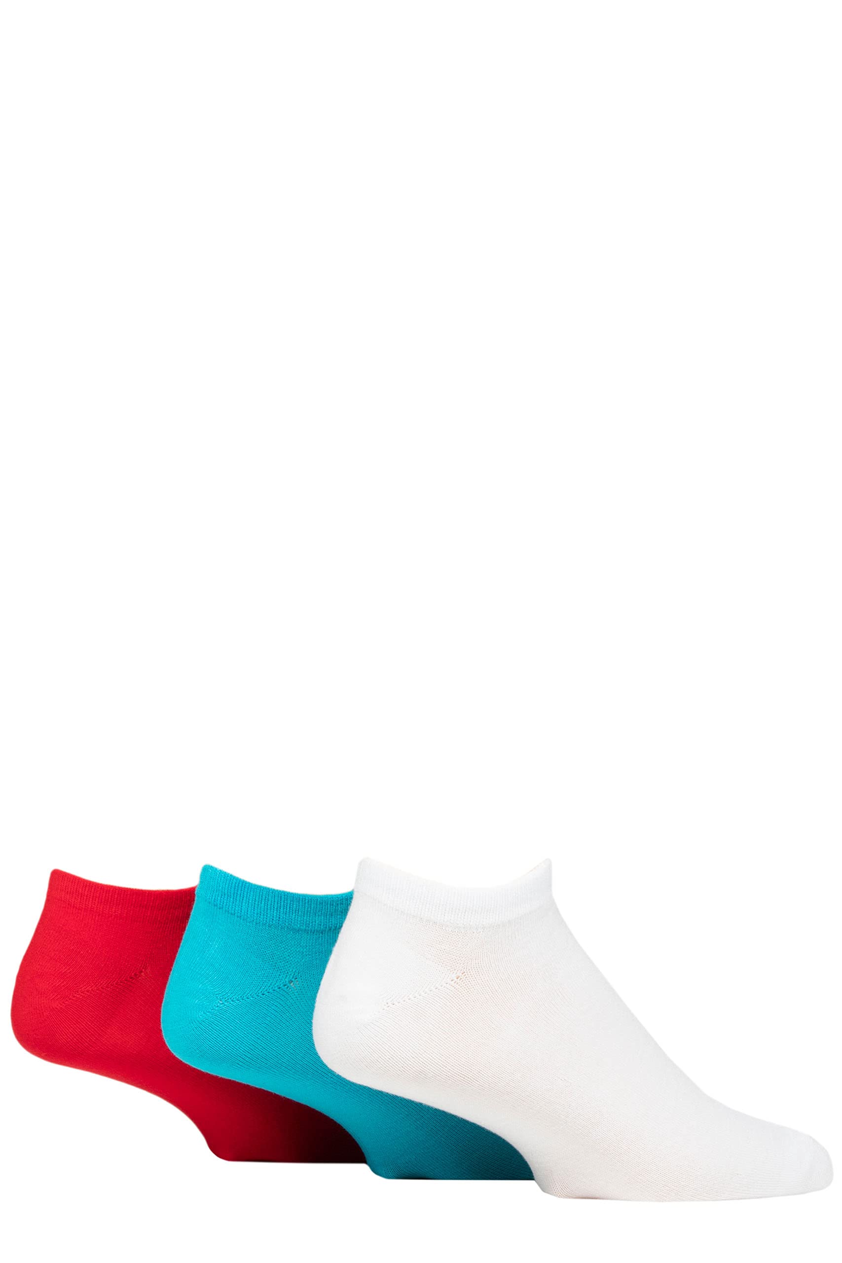 SockShop Wildfeet Mens Bamboo Trainer Socks Pack of 3 White/Teal/Red Plain 7-11