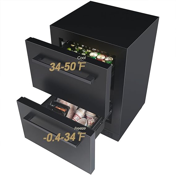 Vesgold 24Inch Outdoor Drawer Refrigerator, Black Brushed