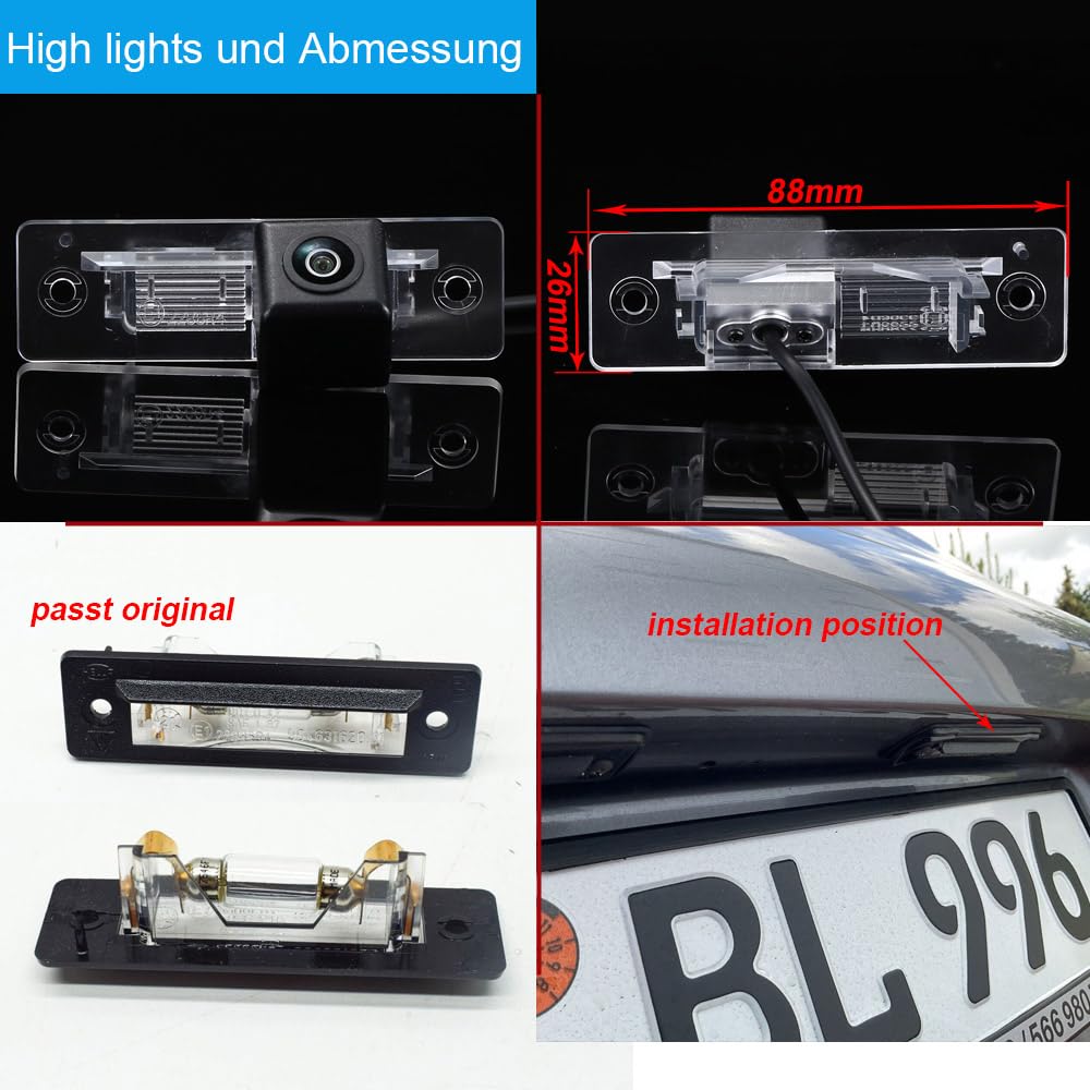 HD Auto Rückfahrkamera Einparkhilfe Farbkamera Replacement for Porsche 911 Cabriolet 964 993 996 968 Carrera 4S Convertible Coupe GT2 GT3 Turbo Targa Boxster 986 Base S Roadster