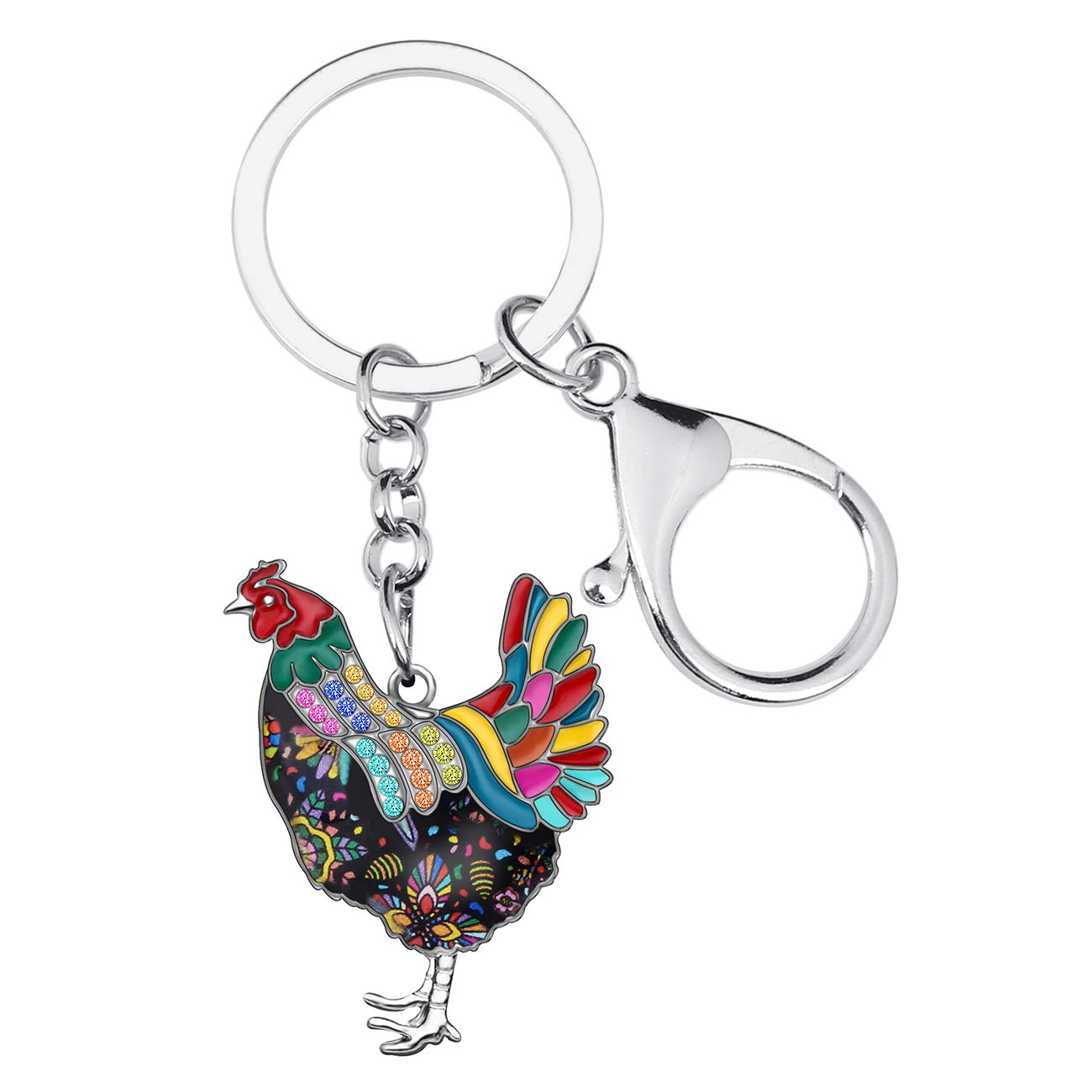 Newei Women's Multicolor Enamel Alloy Hen Chicken Keychain Keyrings For Girls Cute Chicken Gift (Multicolor)