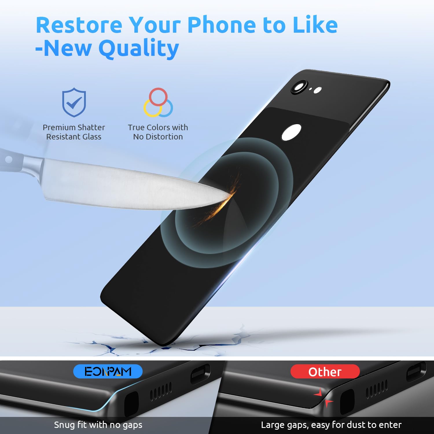 Eonpam Back Cover Glass for Google Pixel 3 Rear Glass Replacement with Camera Lens + Repair Kit Rear Housing (Just Black) - Image 2
