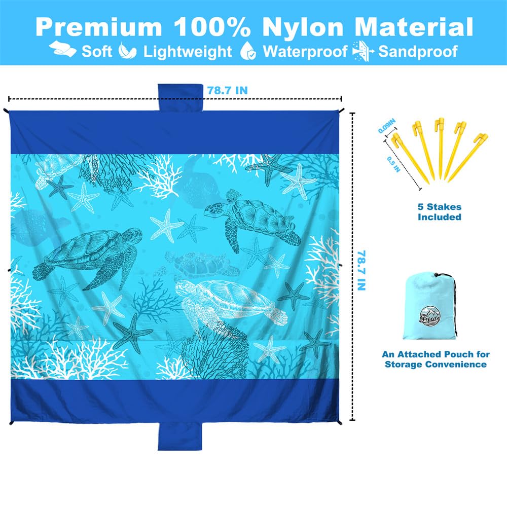 Sea Turtle Beach Blanket Sandproof Waterproof Extra Large Blanket for 1-6 Adults Size 78