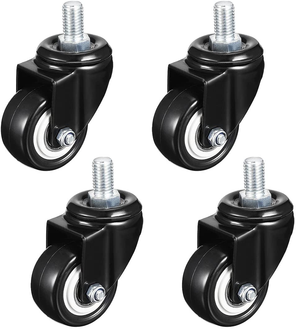 2" PU Heavy Duty Caster Wheels Screw Threaded Stem Caster Type with Without Brakes Soft Rubber Swivel Caster with 360 Degree Top Plate, Double Bearing 330lb Total Load Capacity, Pack of 4