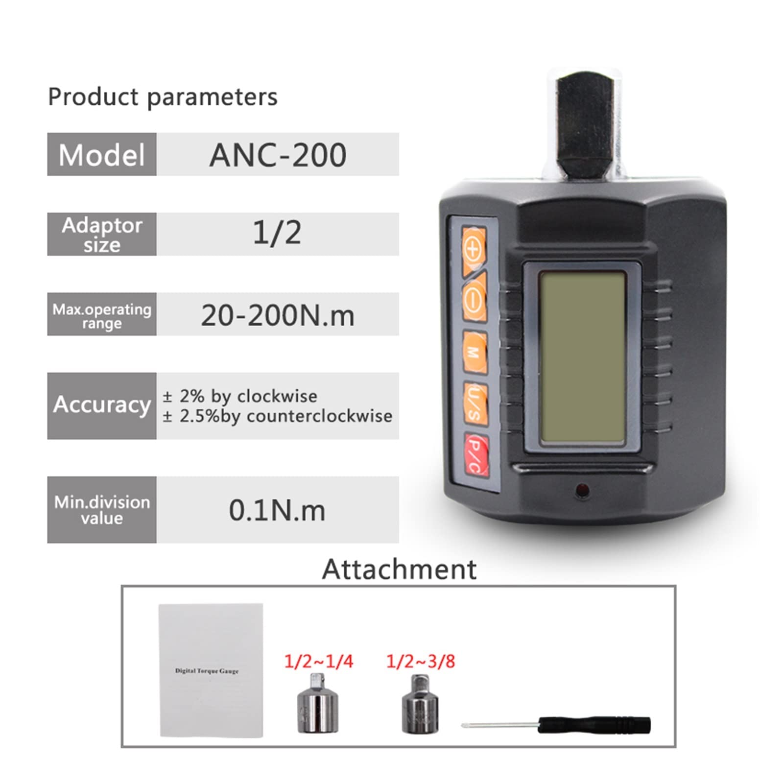 Preamer 1/2'' verstelbare Drive Hoek Gauge Torque moersleutel Meter Meet Auto Garage Tool