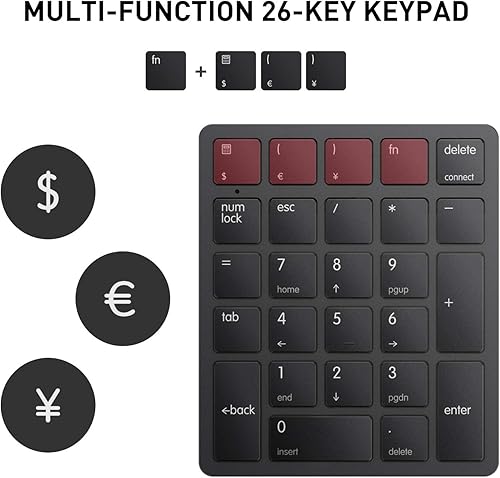 Miniatura 6 de havit Teclado Numérico Bluetooth Inalámbrico Teclado Numérico Portátil Mini de 26 Teclas para Contabilidad Financiera, Recargable, para Windows,