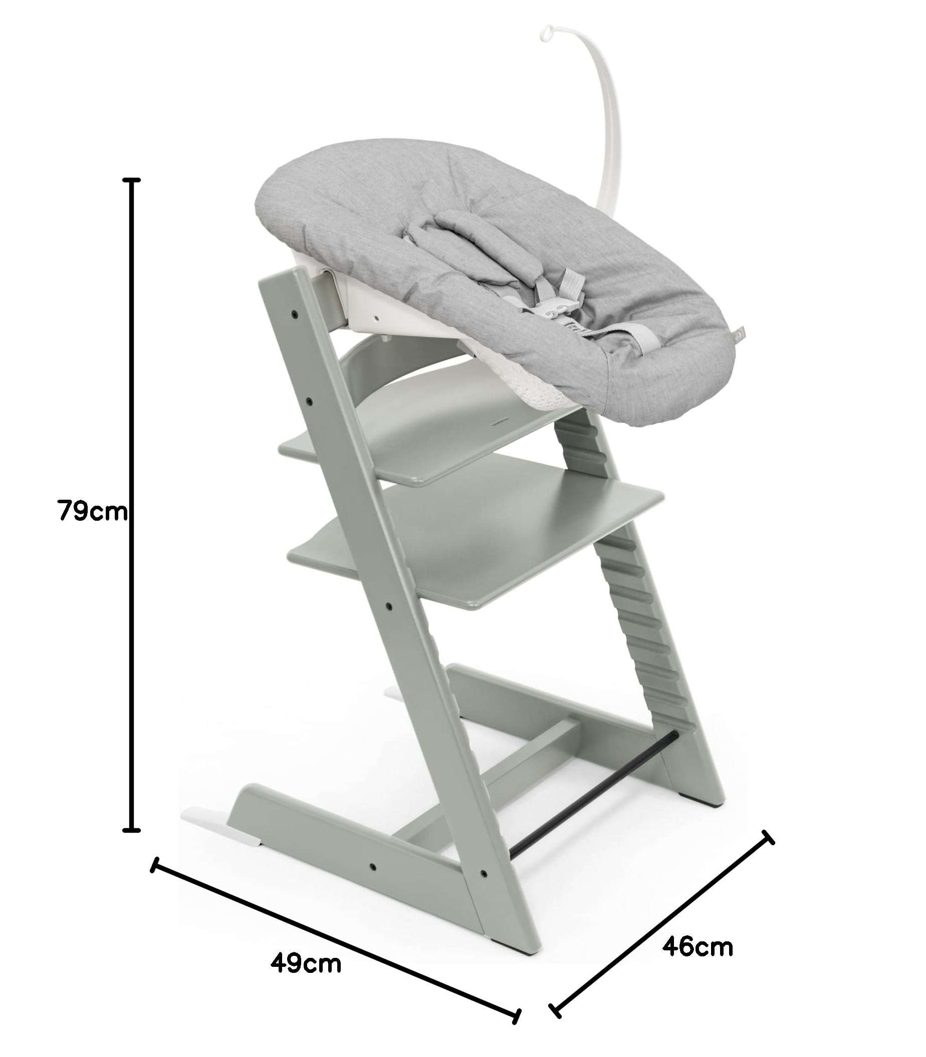 Silla Tripp Trapp Stokke (Verde glaciar) con Newborn Set (Gris) – Utilizar desde el nacimiento y hasta 9 kg – Cómodo, seguro y fácil de usar