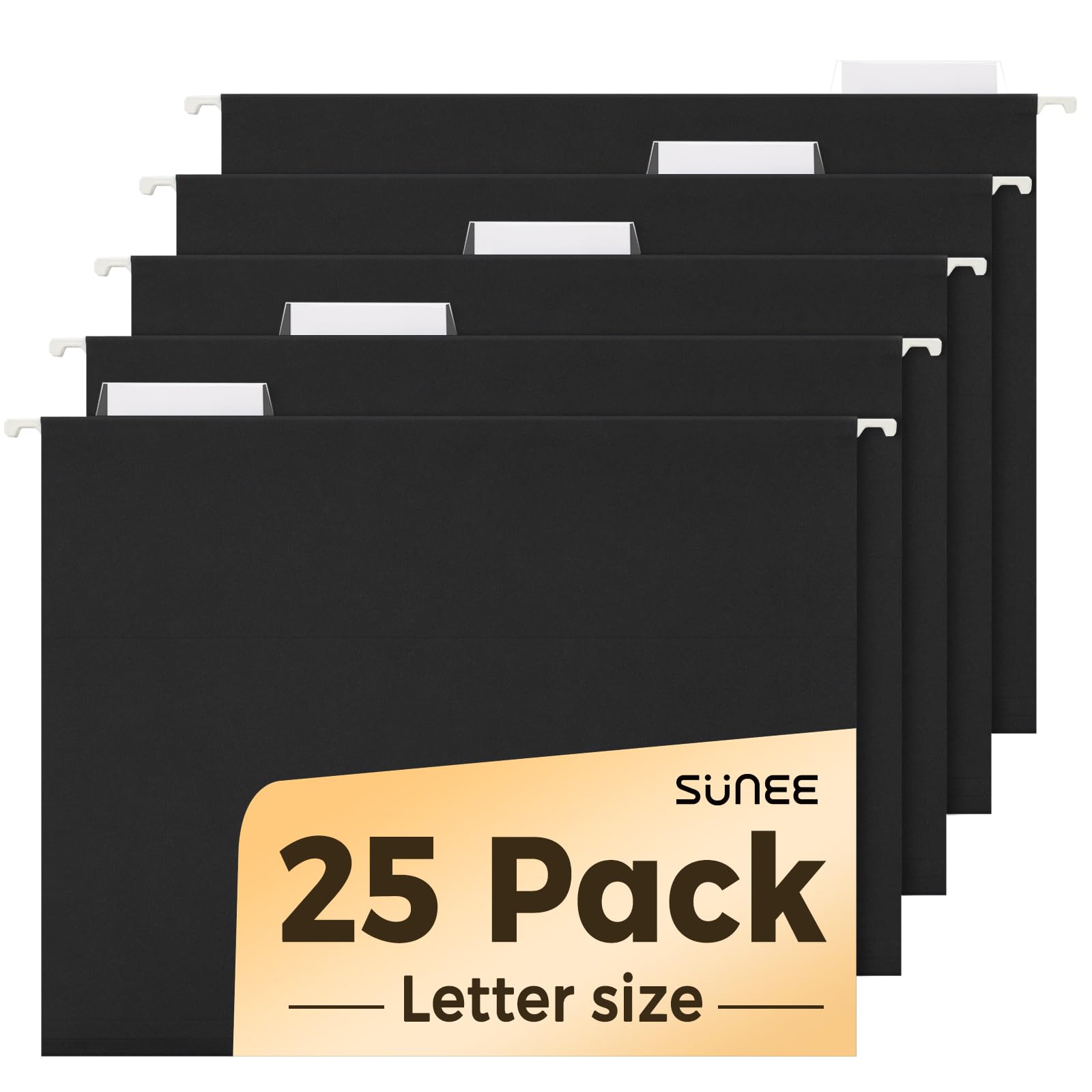 SUNEE 25 Pack Hanging File Folders, Black Folders, Hanging File Folders Letter Size with 1/5-cut Tabs, Stay Organized for Your Home and Office Bulk File and Documents