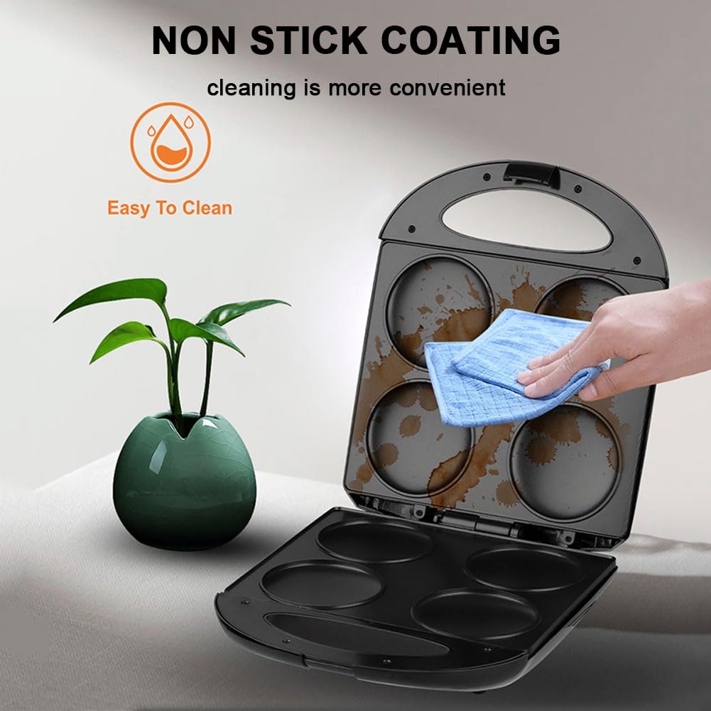 Máquina para hacer panqueques eléctrica de 1600 W, máquina para hacer crepes de mesa con 4 orificios con control automático de temperatura, plancha calefactora de doble cara para hacer tortilla