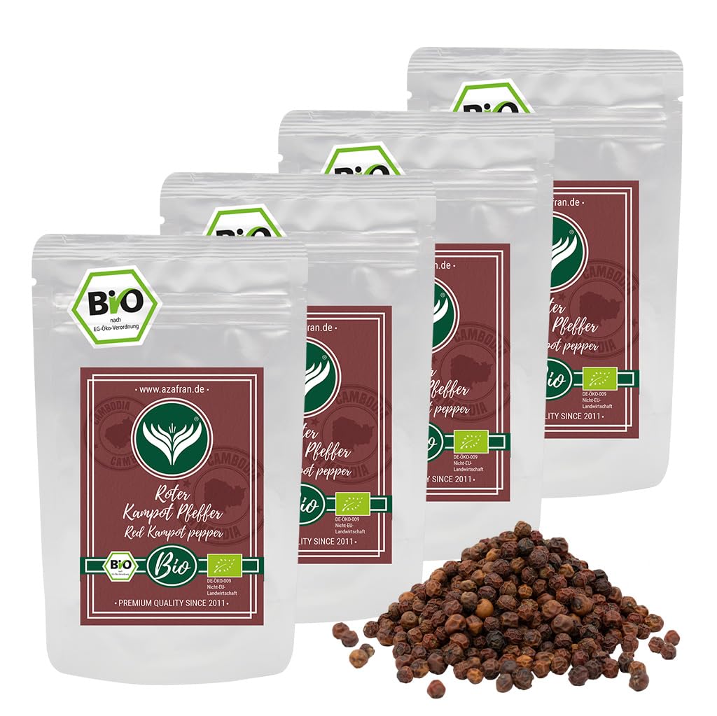 Azafran BIO Roter Kampot Pfeffer (Pfefferkörner ganz) Gourmetpfeffer 400g