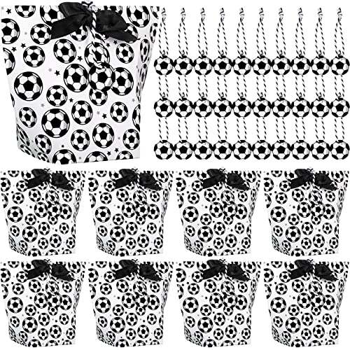 30 Pieces Soccer Party Favor Bags with Ribbon Goodie Bags Soccer Treat Bags with Soccer Tags Paper Soccer Snack Bags for Kids Soccer Candy Bags for Football Themed Birthday Party Baby Shower Supplies