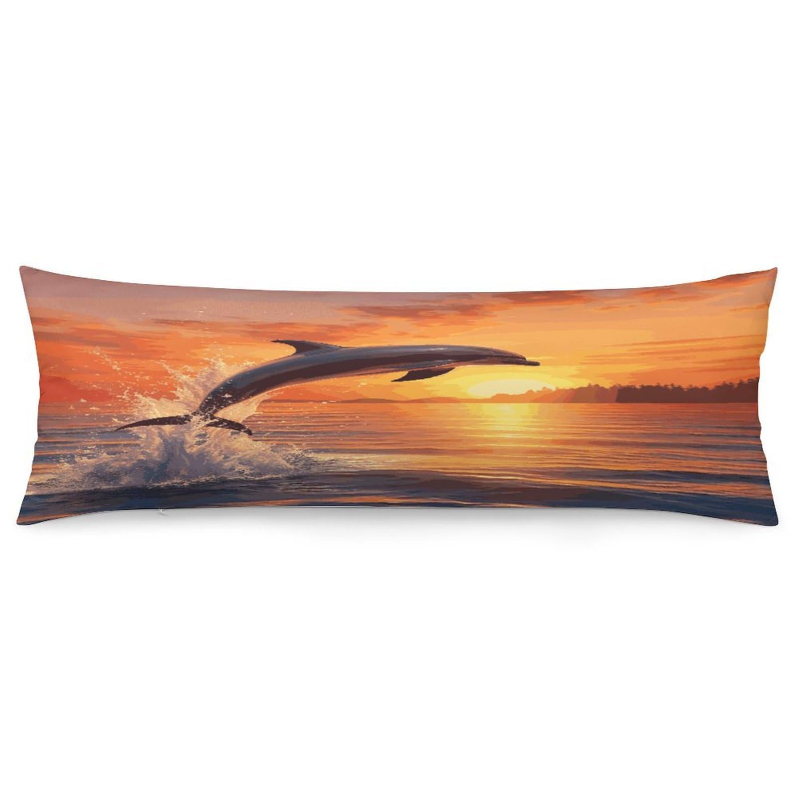 Sunset Dolphin Pillowcase Decorative Long Body Pillow Case Soft Breathable Body Pillow Cover Modern Large Pillowcase Cute Body Pillow Pillowcases for Bedroom Couch 18.9 X 53 Inch