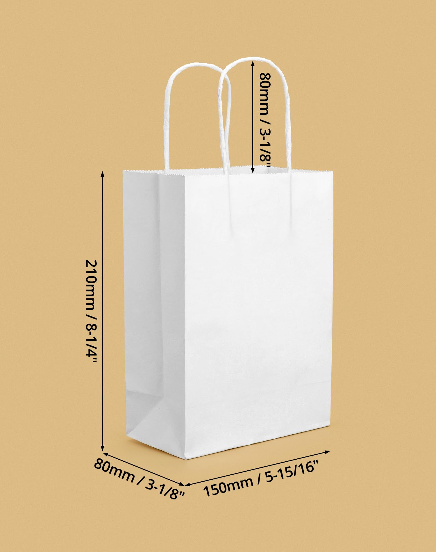 QWORK® 60pc sacchetti carta bianchi con manici, sacchetto regalo, 15X8X21CM, per feste, imballaggi, sacchetti regalo di compleanno, borse per la spesa