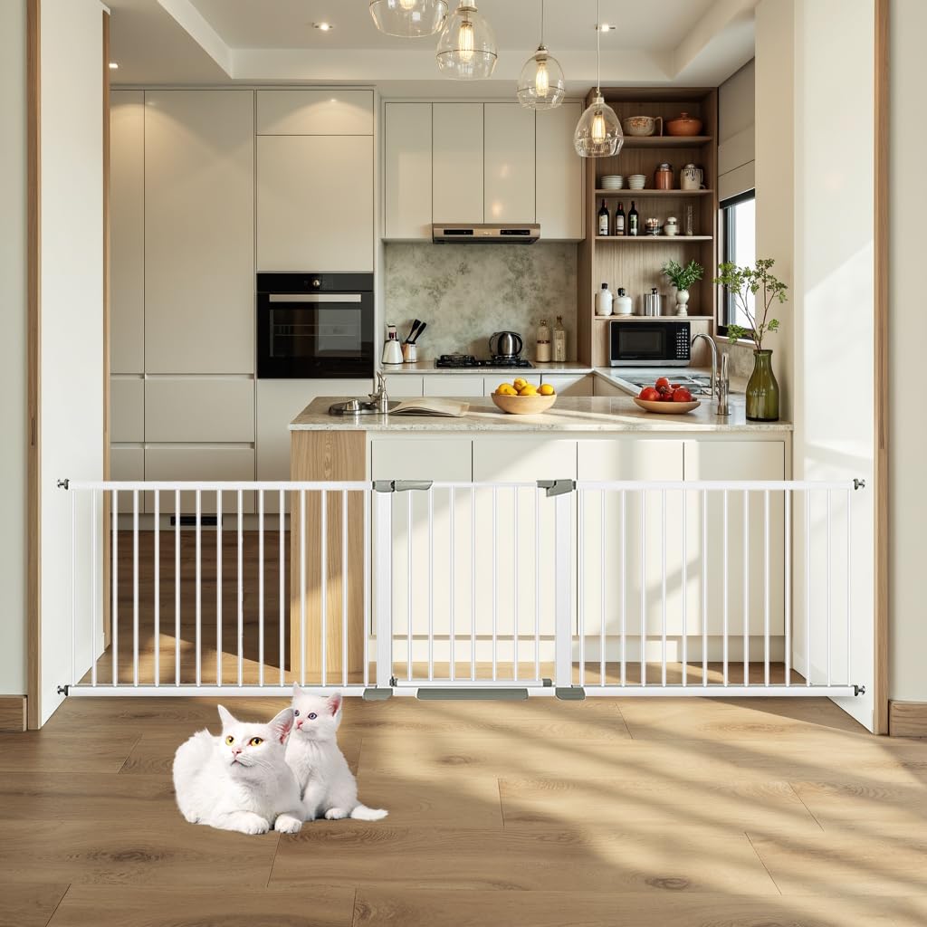 (85-100 in Width) Extra Long Baby Gate Extra Wide, Large Dog Gate Indoor, Child Proof Gate, Kiddie Gates, Baby Gate for Doorways. White, Dog Gates for The House. Extra Tall Pet Gate.