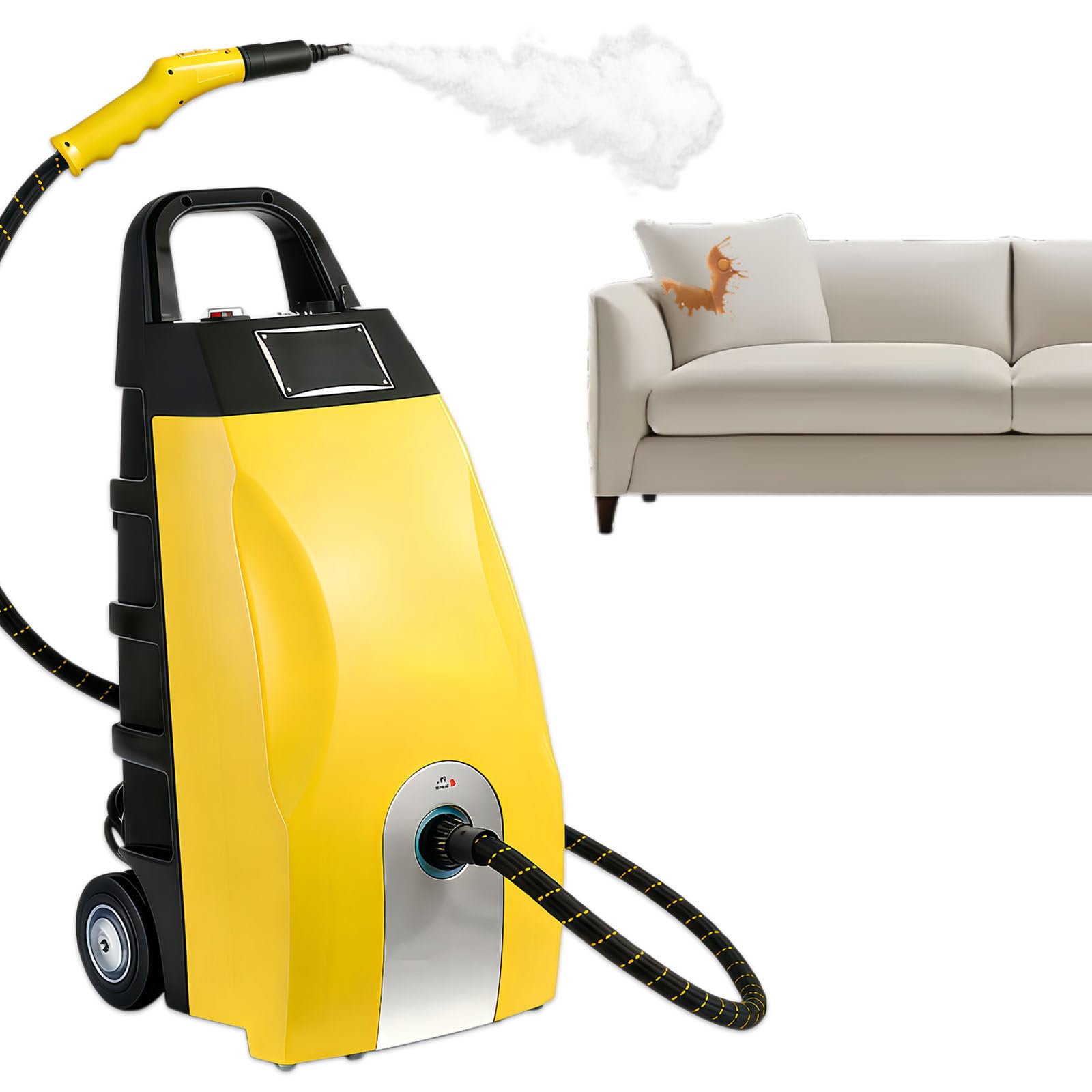 Glowdora Commercial Steam Cleaner 3000w Heavy Duty - 3.5l Tank, 230°F High Temp Steam For Restaurant Kitchen, Lightweight Steamer With Safety Lock, Used For Car & Kitchen Cleaning Yellow