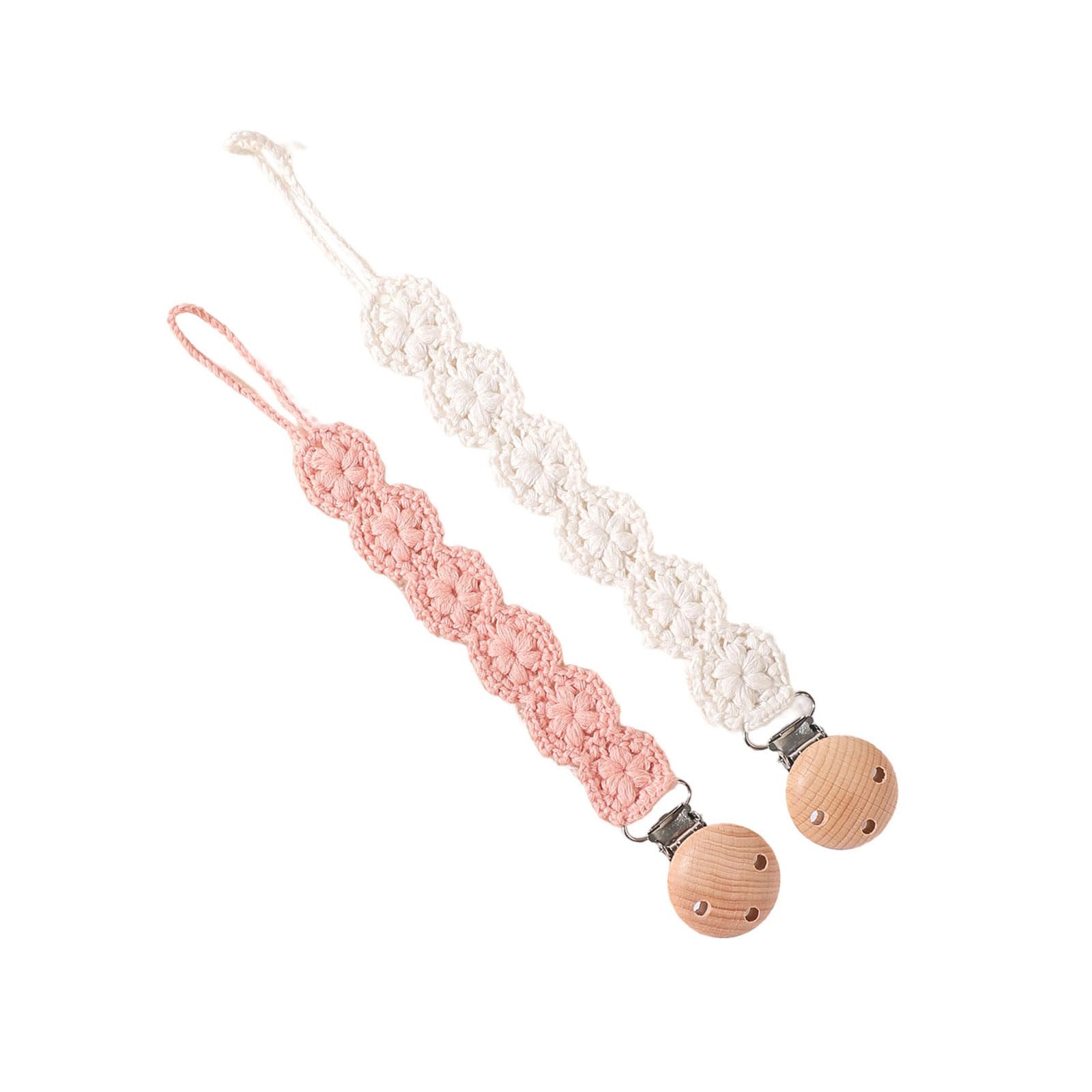 Pack of 2Pcs Handwoven Baby Clip Chain Hand-Knitting Toddler Feeding Bottle Strap Belt for Infants Clip Chain