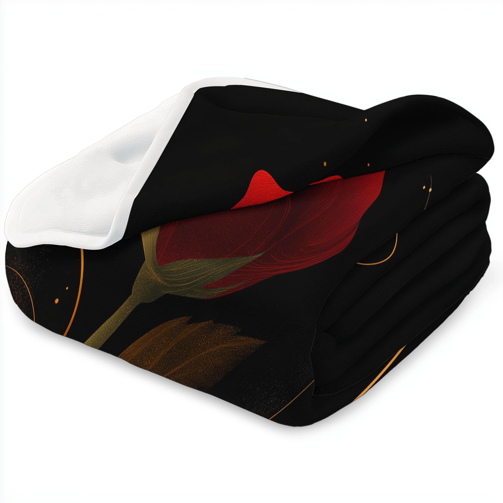 Genérico Manta con Estampado Exquisito Flores Rosa Roja, Manta Negro de Franela para Sofá Cama Extra Cálido Sobrecama 220 x 240 cm — Caliente Transpirable para Otoño e Invierno