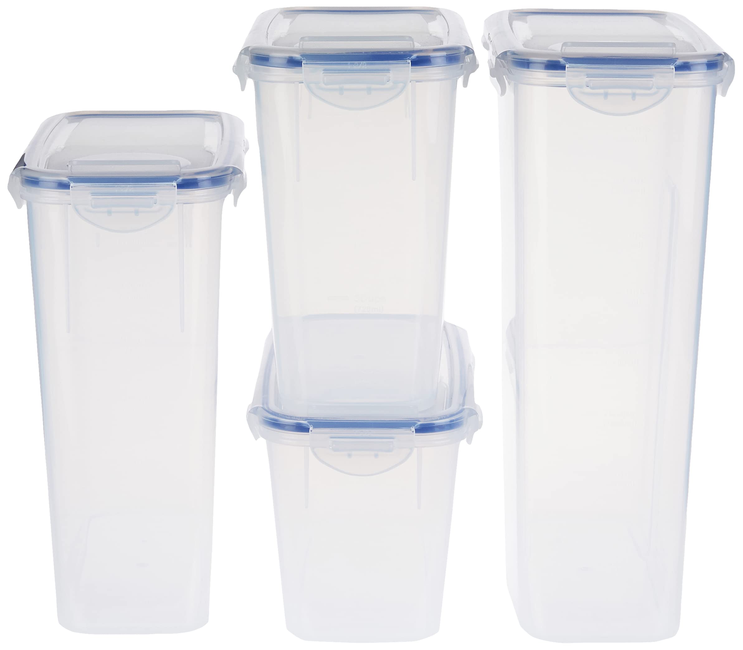 LocknLock Easy Essentials - Set di 8 contenitori per alimenti, per pasta, farina, zucchero, coperchi ermetici, senza BPA, lavabili in lavastoviglie, trasparenti