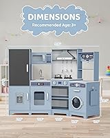 Vista 2 de MAMIZO Cocina de Esquina de Madera de Juego, Gran Set de Juego de Cocina Interactivo Definitivo para Niños Pequeños de Simulación con Pizarra