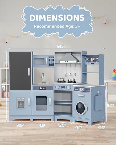 Miniatura 2 de MAMIZO Cocina de Esquina de Madera de Juego, Gran Set de Juego de Cocina Interactivo Definitivo para Niños Pequeños de Simulación con Pizarra