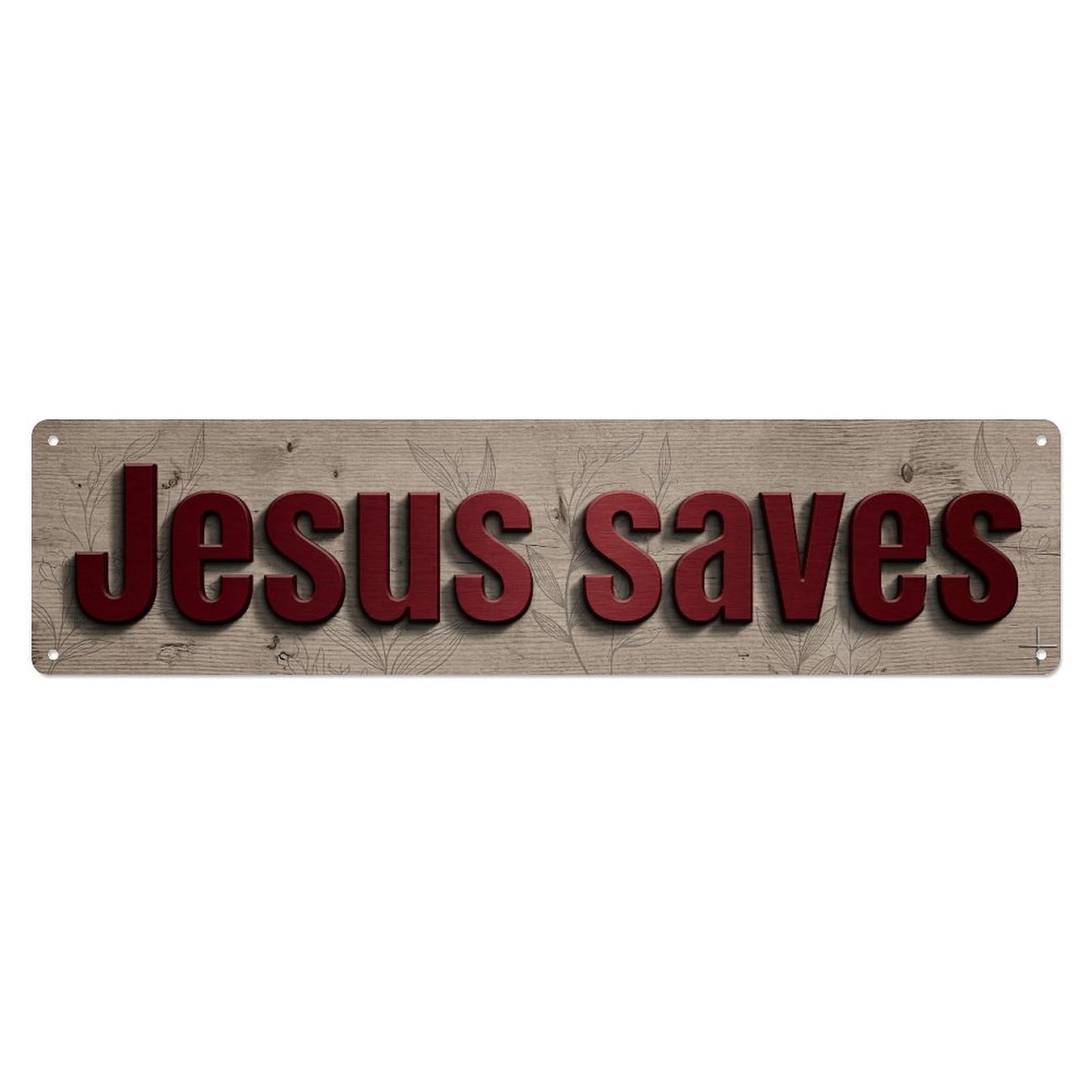 Jesus Saves Salvation Faith （1） Metal Tin Skinny Sign Plaque Wall Decor for Cafe, Club Bar, Office, Home Garden Metal Poster 4x16Inch
