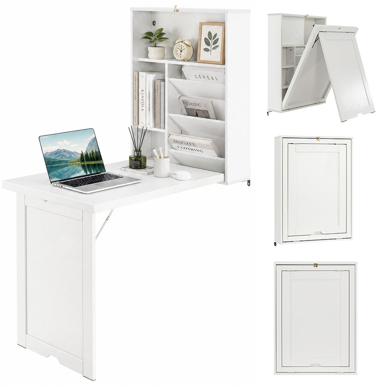 KOMFOTTEU Escritorio Plegable de Pared con 7 Compartimentos