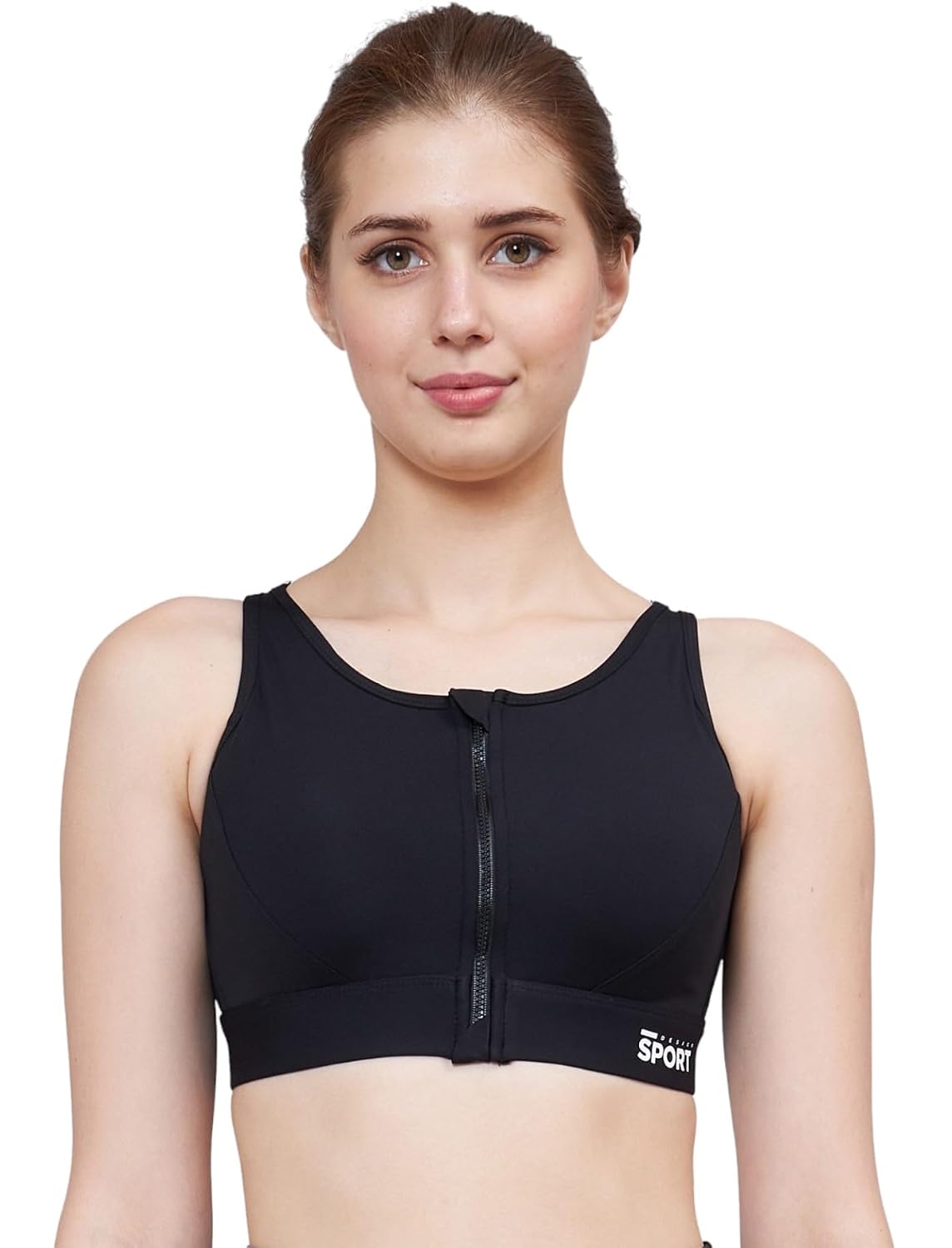 PLUMBURY Polyamide Women's Padded Front Zip High Support Racerback Adjustable Sports Bra