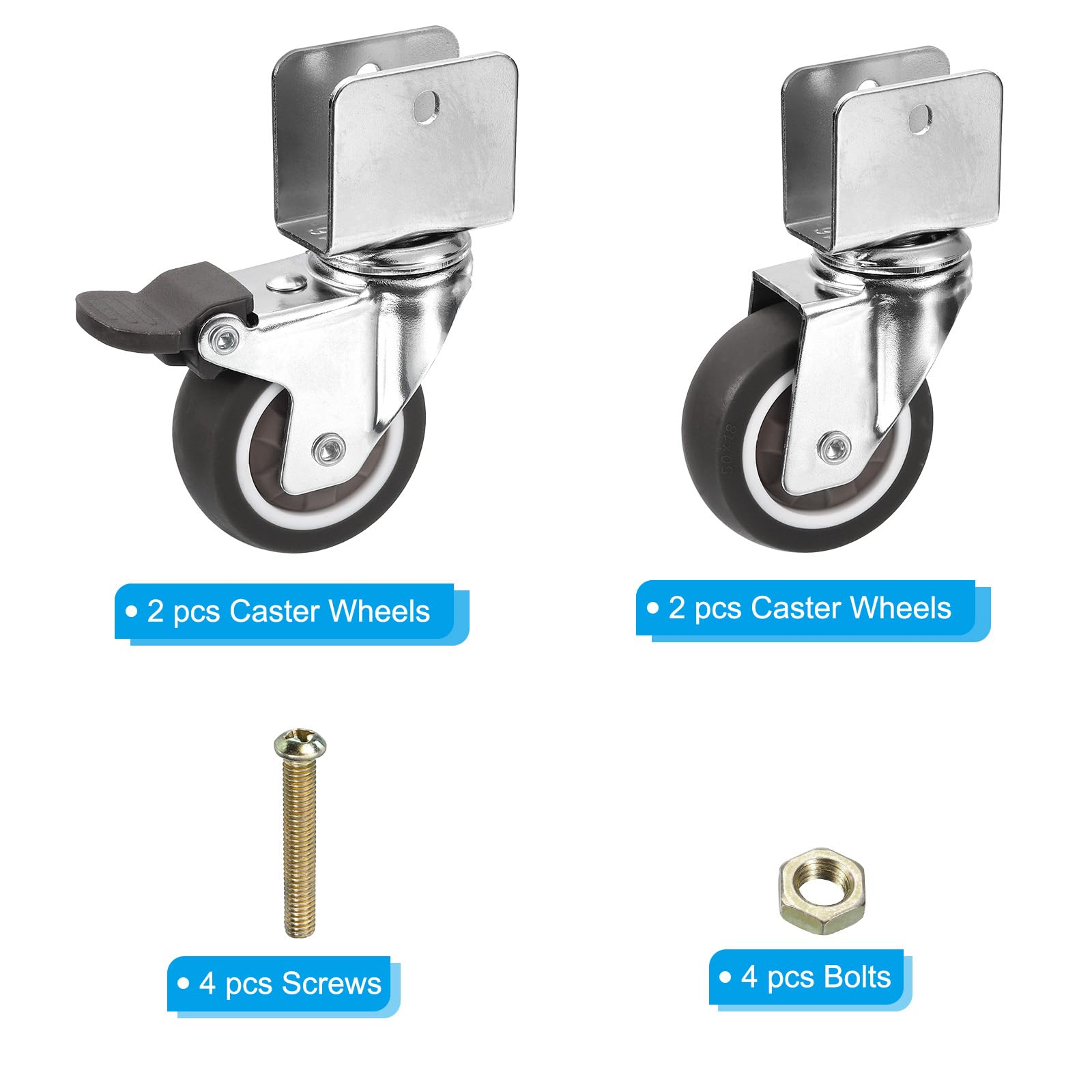 PATIKIL 1.5" Swivel Caster Wheels with 1" U Bracket - Image 3