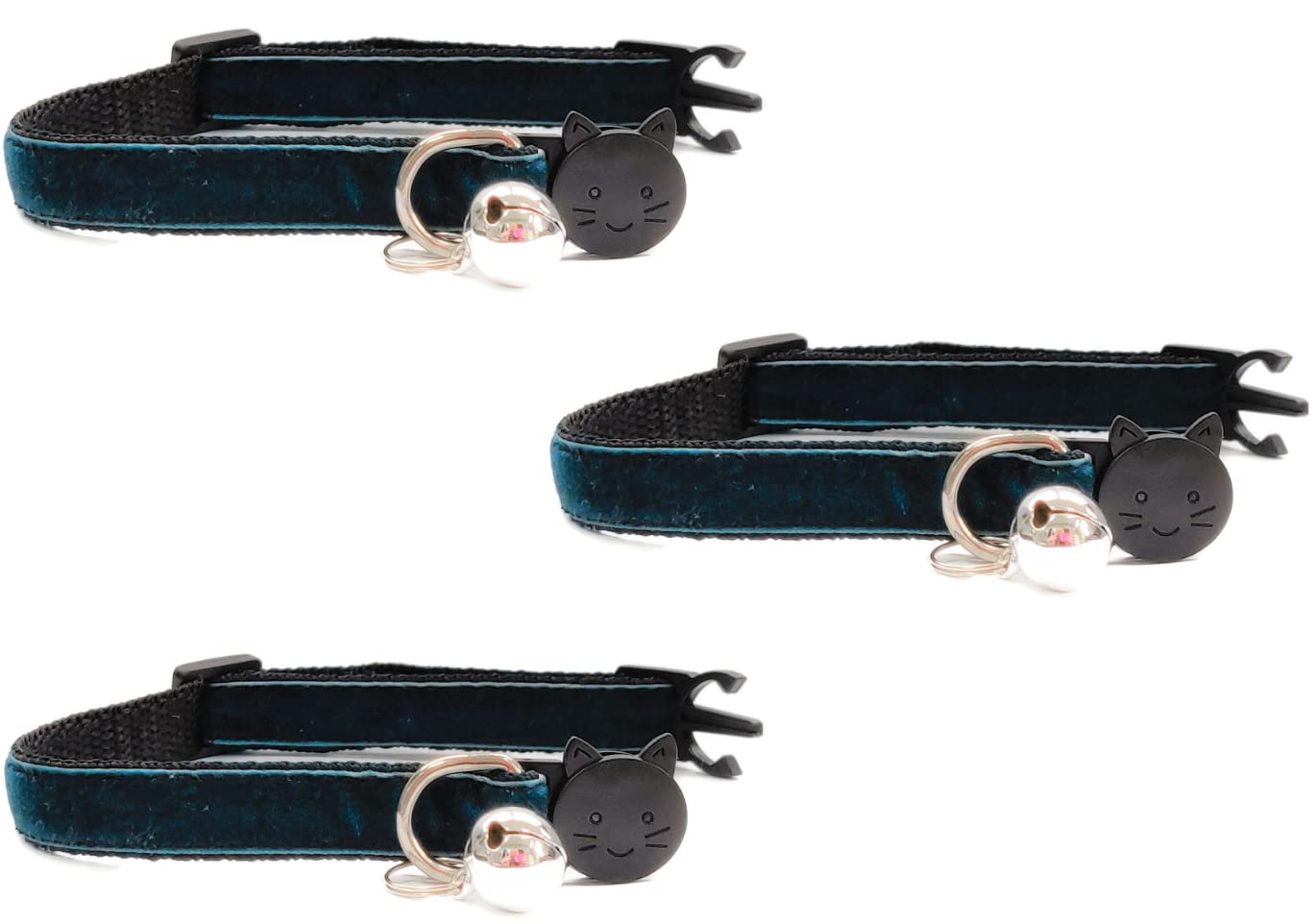 Velvet Cat Collars with Bell. Safe Breakaway Quick Release Buckle. Available in Cat & Kitten Size (Pack of 3) (Kitten Collar (15cm - Image 2