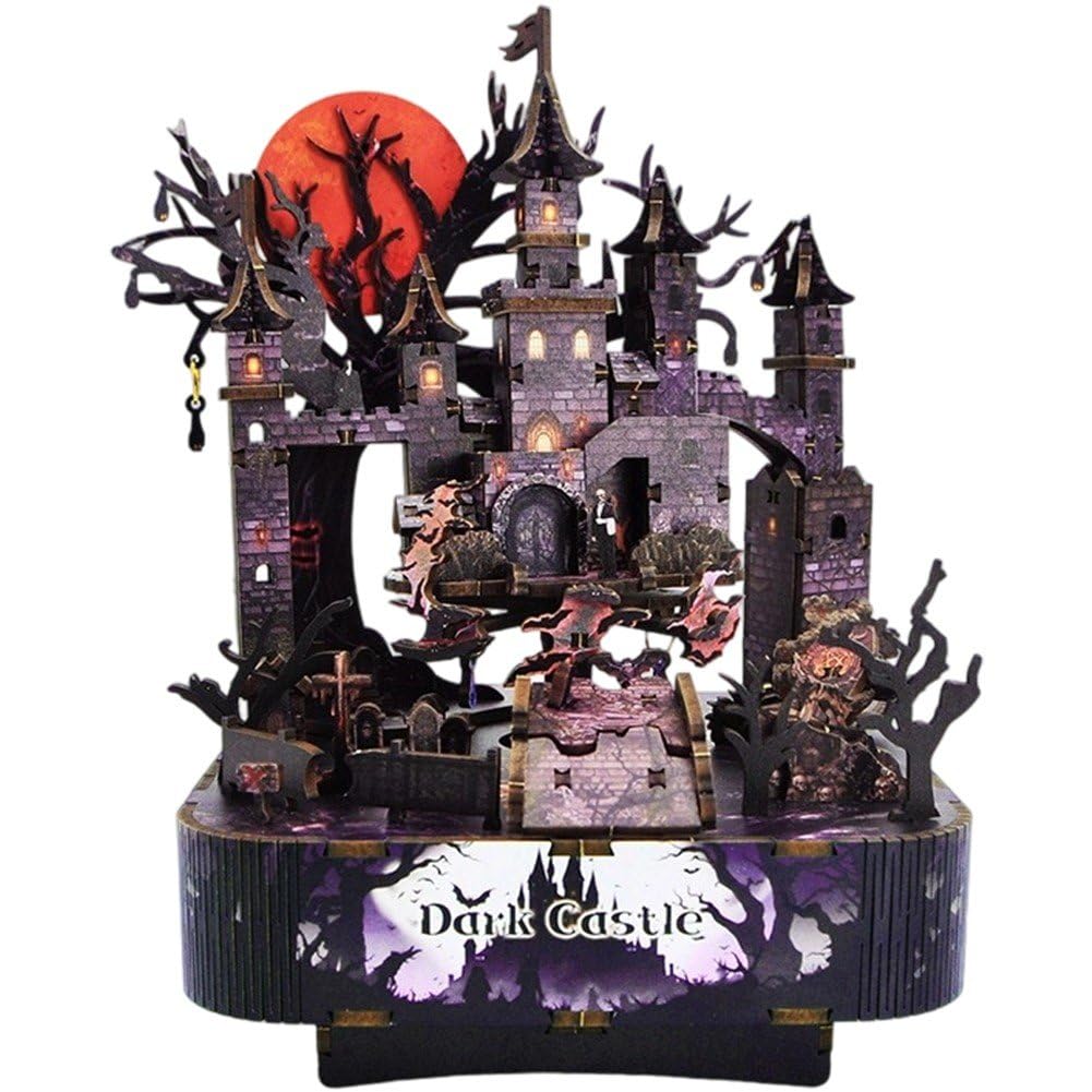 Carillon in Legno Fai Te, Puzzle 3D in Legno per Adulti, Modello di Carillon a Tema Halloween, Kit di Costruzione Fai Te, Artigianato, Regalo