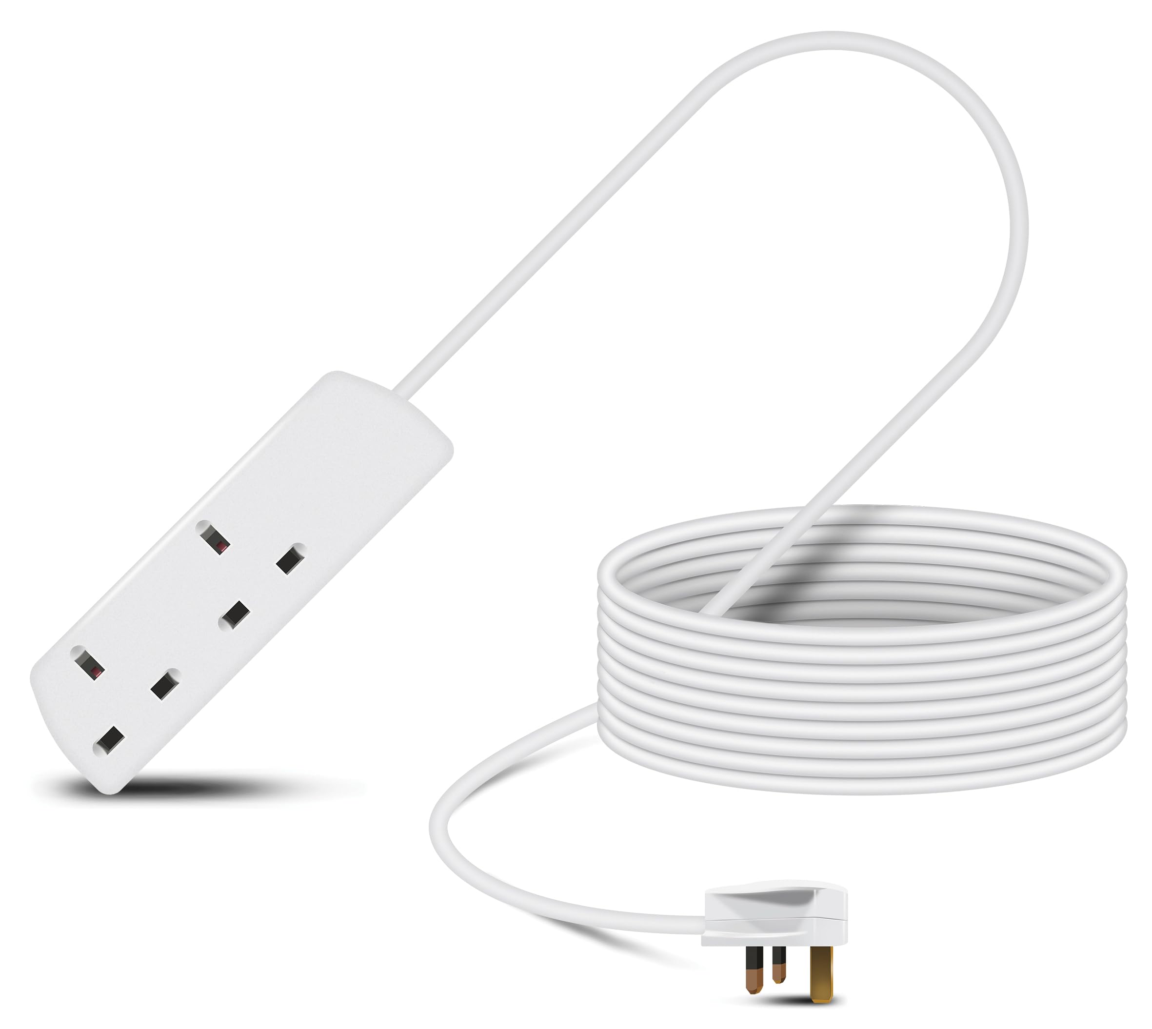 Eagle Two Gang Mains Power 13A Extension Socket to 13A UK Plug Lead Cable, British Standards BS1363 15m
