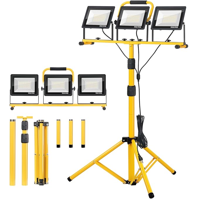 21000Lumen LED Work Lights with Stand - 3 Head Portable Work Light with 16FT Cord