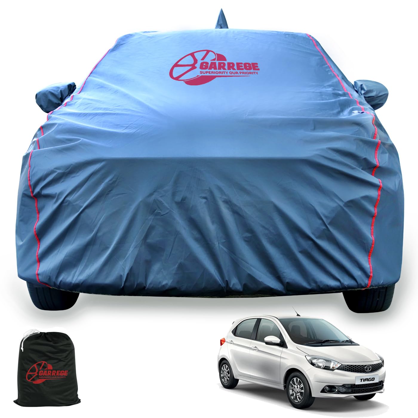 GARREGE® Tata Tiago Nrg Car Cover Waterproof All Weather, Outdoor Elastic  Cover Rain Sun UV Protection with Inner Side Ultra Soft Cotton Three Layers